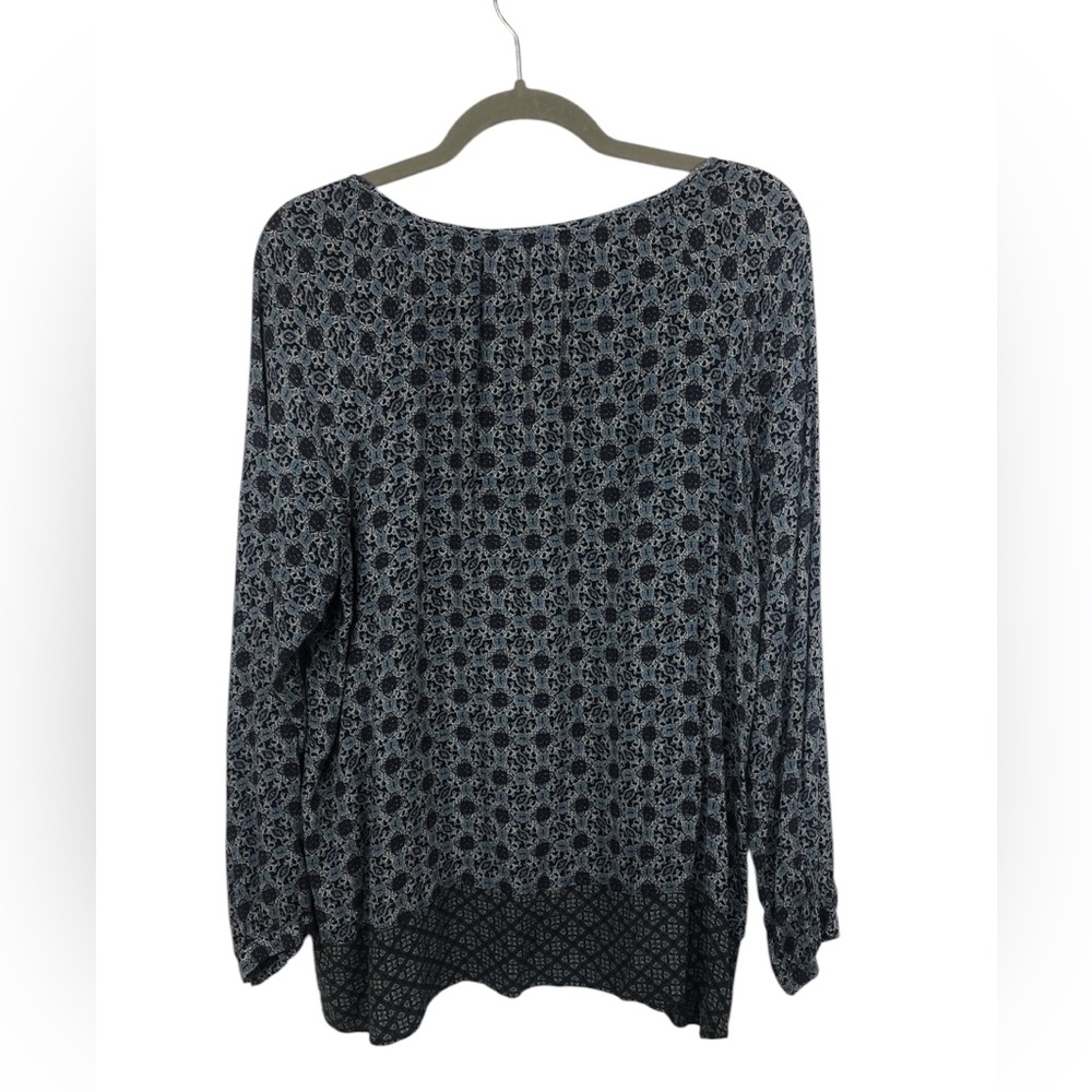 J. Jill Peasant Blouse Top Raglan Blue Geometric Pattern - Picture 2 of 10